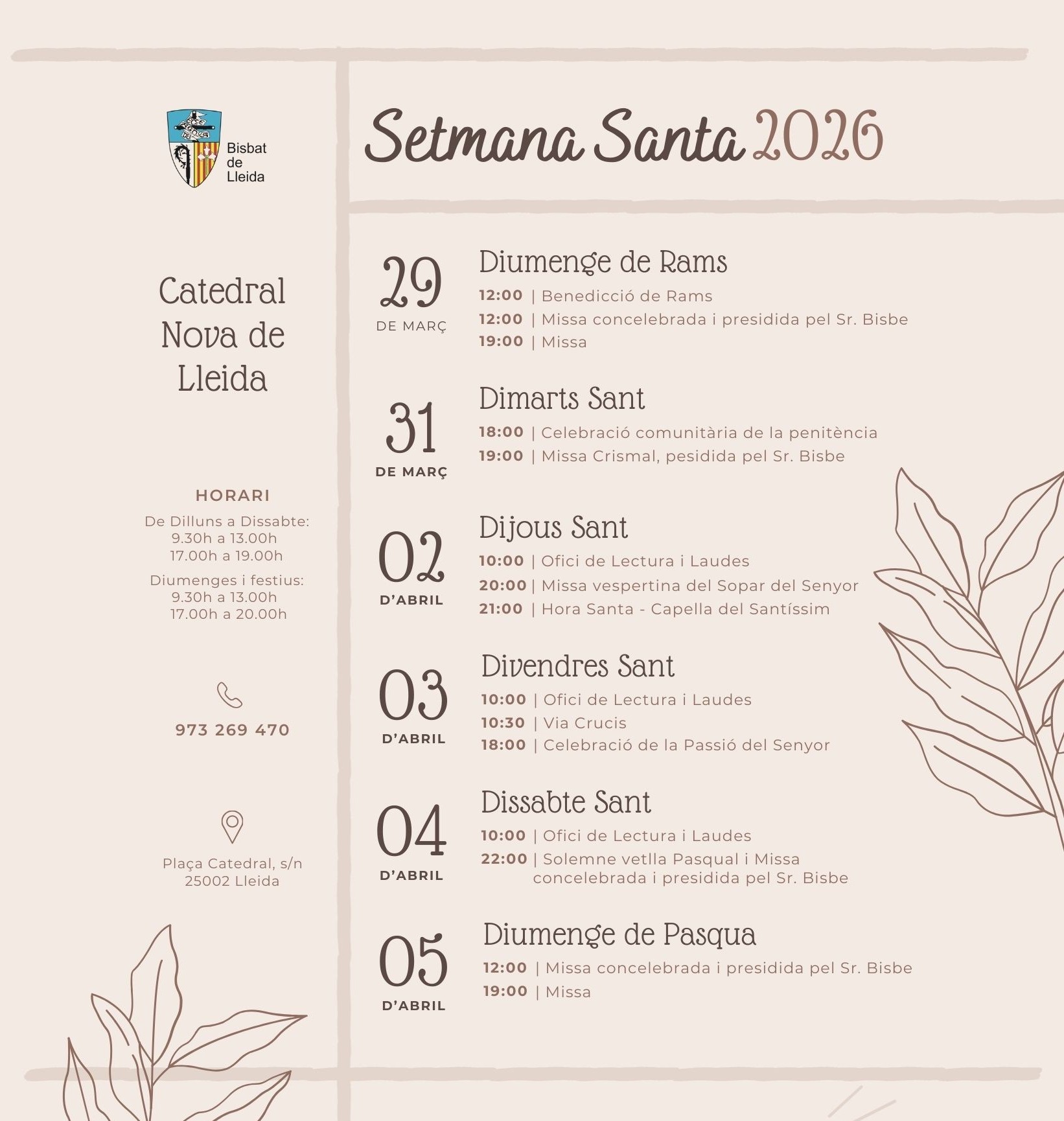 Consulta els horaris de la Catedral de Setmana Santa