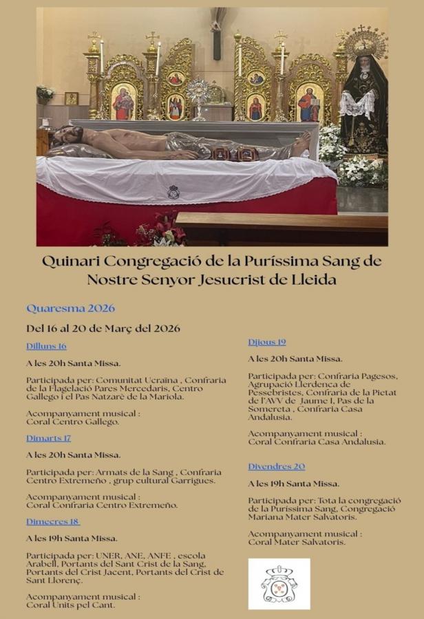 La Congregació de la Sang inicia avui i fins divendres el Quinari de Quaresma